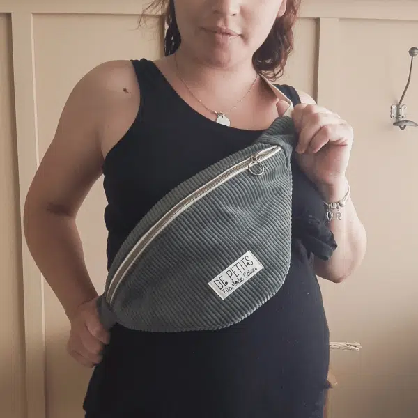 sac banane velours cotele kaki pour femme, de petits fils et de coton