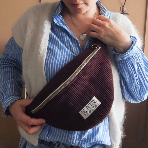 sac banane velours cotele prune personnalisable femme
