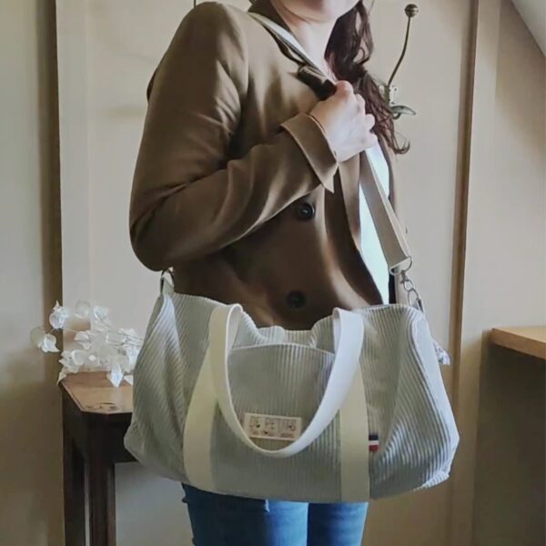 sac week-end velours beige pour femme, de petits fils et de coton