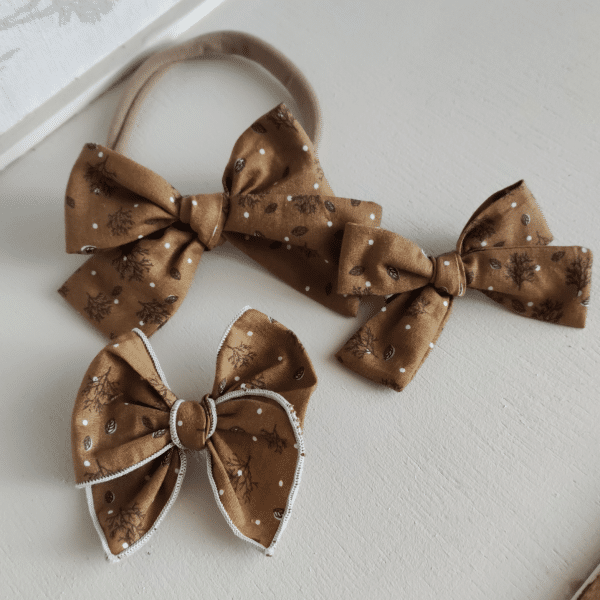 barrette noeud beige, pour enfant et adulte, avec attache pince crocodile et bandeau fin extensible
