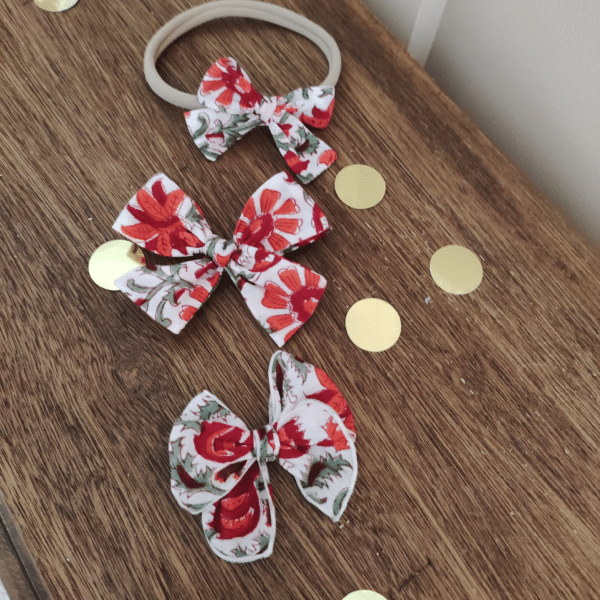 barrette noeud rouge, pour enfant et adulte, avec attache pince crocodile et bandeau fin extensible