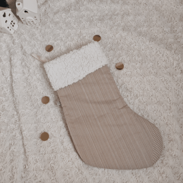 chaussette de noël à rayures et sherpa blanc