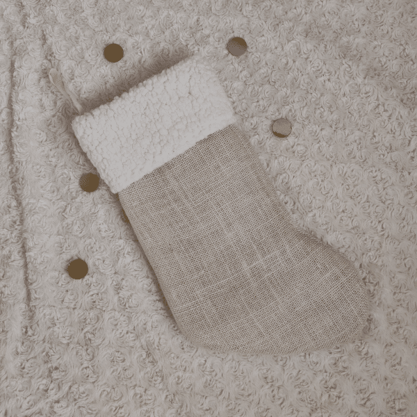 chaussette de noël toile de jute blanche et sherpa blanc