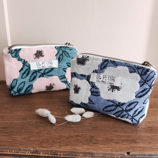 porte monnaie fleuri en jacquard, collection printemps, de petits fils et de coton